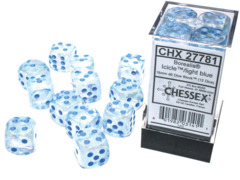 CHX 27781 Borealis: 16mm d6 Icicle/light blue Luminary Dice Block (12 dice)