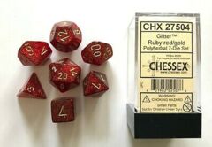 7CT GLITTER POLYHEDRAL DICE SET, RUBY/GOLD (CHX27504)