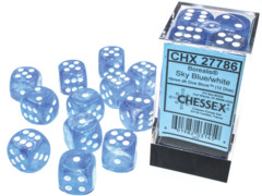 CHX 27786 Borealis: 16mm d6 Sky Blue/white Luminary Dice Block (12 dice)