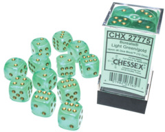 CHX 27775 Borealis: 16mm d6 Light Green/gold Luminary Dice Block (12 dice)