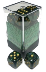 Scarab: 16mm D6 Jade/Gold/Black (12) - CHX27615