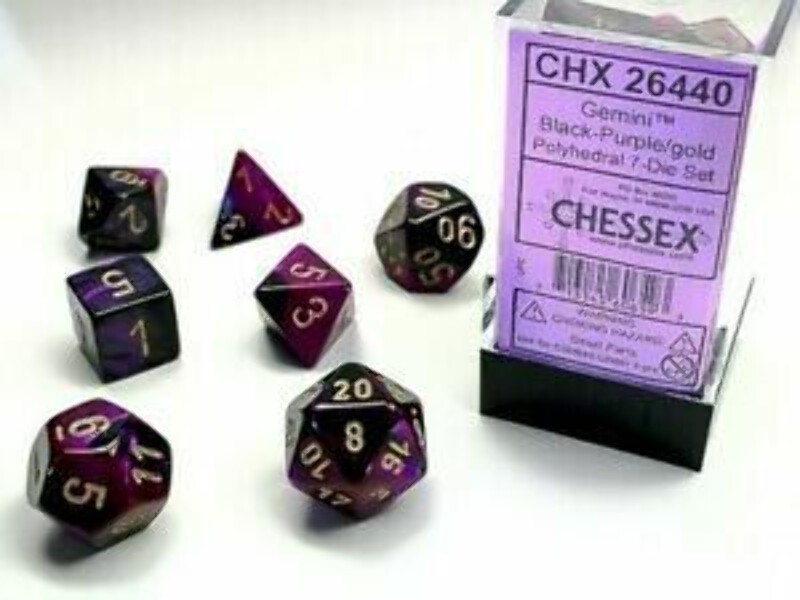 Gemini Black-Purple w/Gold Set of 7 Dice - CHX26440