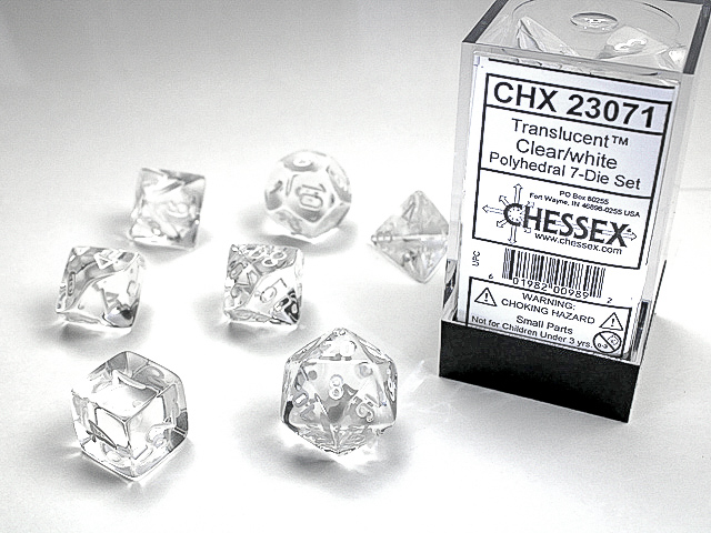 Translucent Clear/white 7ct Polyhedral Dice Set - CHX23071