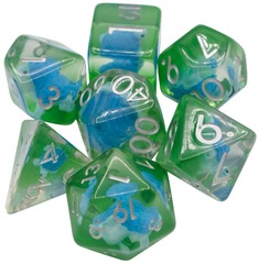 OSD 7 Piece DnD RPG Dice Set: Animal Kingdom - Turtle - Blue w/ Green