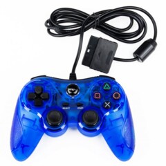 PS2 Clear Blue Wired Controller - Similar To DS2