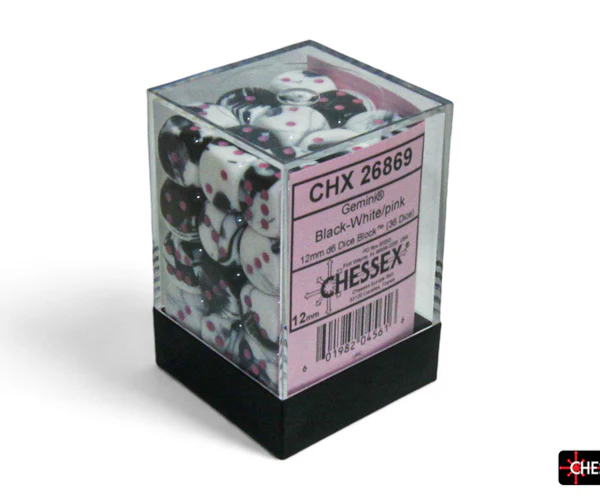 36 Black-White w/Pink Gemini 12mm Dice Block - CHX26869