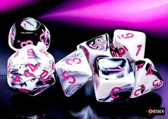 Chessex Dice Set: Gemini - Black-White w/Pink Set of 7 - CHX26469