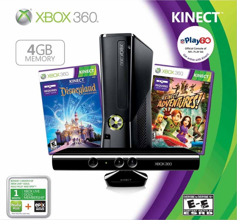 Xbox 360 Slim 4GB Console Kinect Disneyland Adventures Bundle