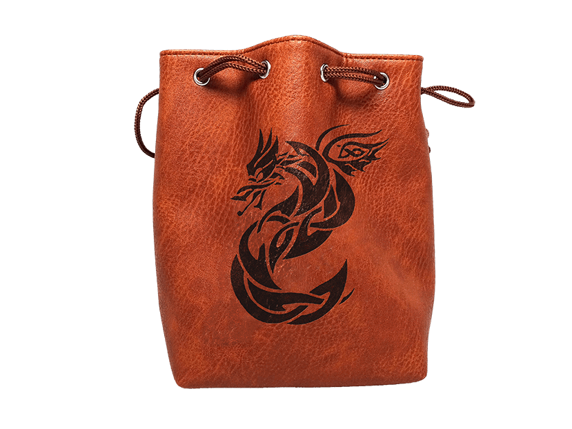 Brown Leather Lite Celtic Knot Dragon Design Self-Standing Large Dice Bag