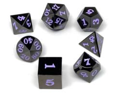 Gun Metal 7 Piece Dice Set - Signature Font - Purple