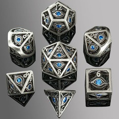 Dragon's Eye Hollow Metal Dice Set - Aqua Blue Gems