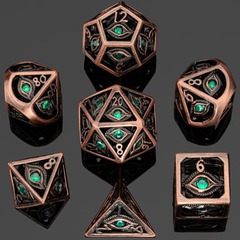 Dragon's Eye Hollow Metal Dice Set - Emerald Green Gems