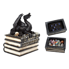 Forged Dragon on a Pedestal of Books Dice Box