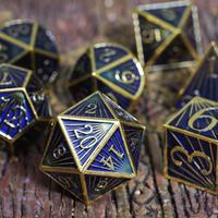 Deco Blue Gold Metal RPG Dice Set