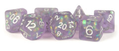 7 COUNT DICE POLY SET: RESIN ICY OPAL: PURPLE WITH SILVER