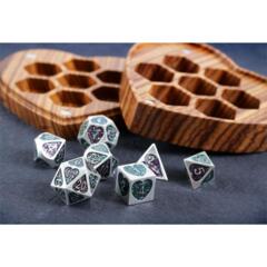 Forest Heart Set of 7 Heart Shaped Metal Dice with Wooden Dice Box