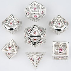 Dragon's Eye Hollow Metal Dice Set - Pink Gems