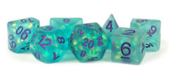 7 COUNT DICE POLY SET: RESIN ICY OPAL: TEAL WITH PURPLE