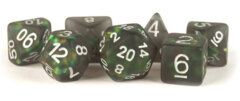 7 COUNT DICE POLY SET: RESIN ICY OPAL: BLACK WITH SILVER