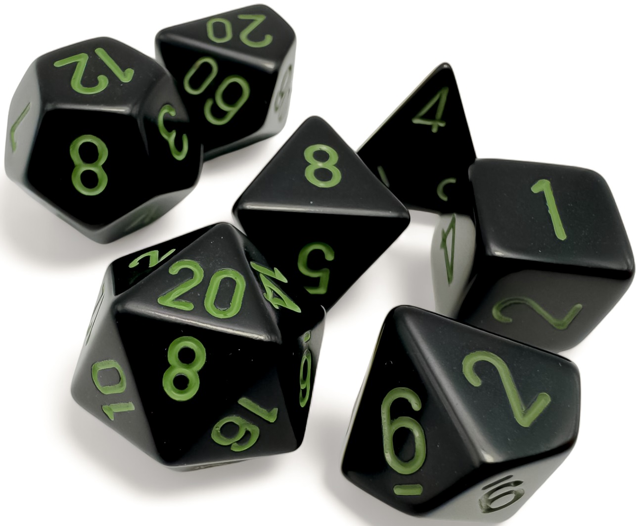 7 Opaque Black/green Polyhedral Die Set - CHX25458