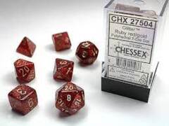 Glitter Ruby and Gold 7ct Polyhedral Dice Set - CHX27504