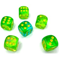 Gemini Translucent Green-Teal w/Yellow - 12mm D6 Dice Set (CHX 26866)