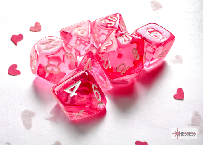 Translucent: Mini-Polyhedral Pink/white 7-Die Set - CHX 20384