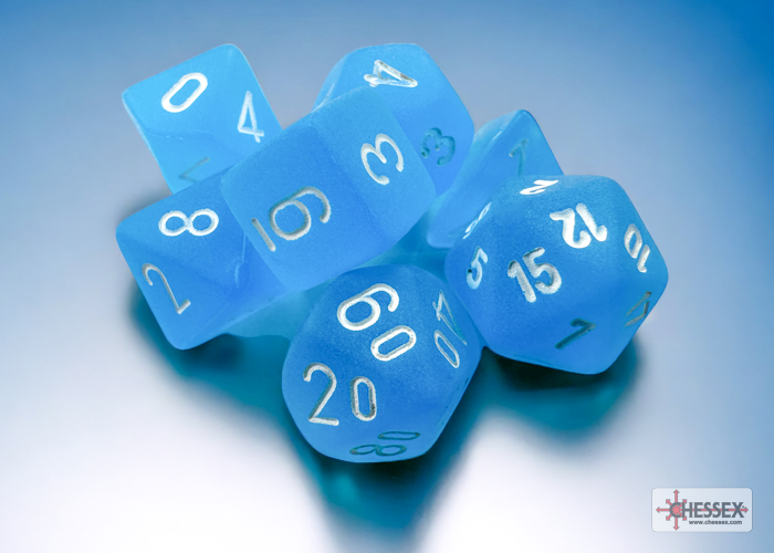 Frosted: Mini-Polyhedral Caribbean Blue/white 7-Die Set - CHX 20416