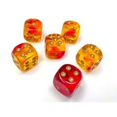 Gemini Translucent Red-Yellow w/Gold - 16mm D6 Dice Set (CHX 26668)