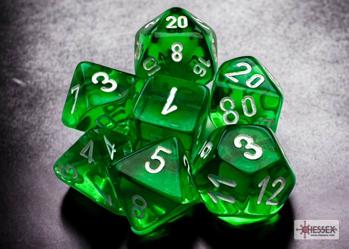 Translucent: Mini-Polyhedral Green/white 7-Die Set - CHX 20375
