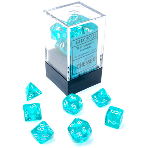 Translucent Teal w/White Mini-Polyhedral Dice Set (CHX 20385)