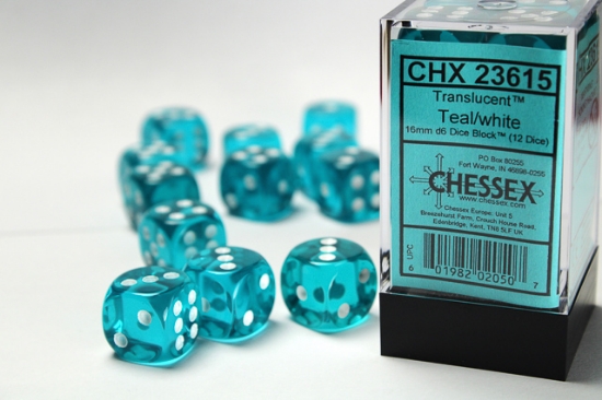 Chessex 36 Dice Cube: Translucent Teal/White