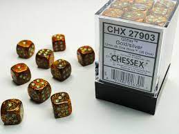 Chessex 36 Dice Cube: Glitter Gold/Silver