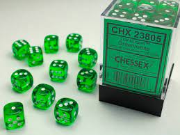 Chessex 36 Dice Cube: Translucent Green/White