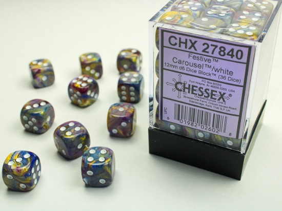 Chessex 36 Dice Cube: Festive Carousel White