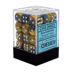 36 Blue-Gold w/white Gemini 12mm Pipped d6 Dice Block CHX26822