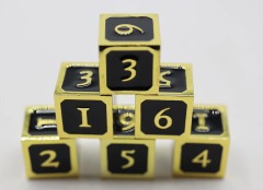 6 PIECE METAL D6'S - BLACK AND GOLD