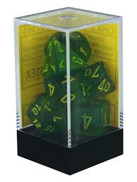 7 Maple Green/yellow Borealis Polyhedral Dice Set- CHX27565