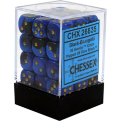 36 Black-Blue w/gold Gemini 12mm d6 Dice Block - CHX26835