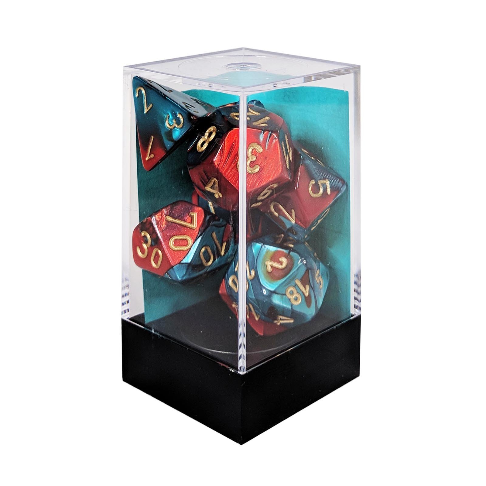 7 Red-Teal w/Gold Gemini Polyhedral Dice Set - CHX26462