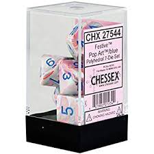 7 Pop Art/blue Festive Polyhedral Dice Set - CHX27544