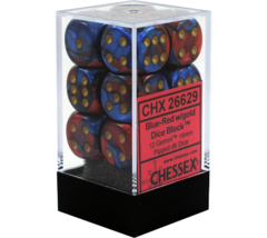 12 Blue-Red w/Gold Gemini 16mm D6 Dice Block - CHX26629