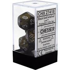 7 Black Gold/silver Leaf Polyhedral Dice Set - CHX27418