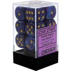 12 Purple w/gold Lustrous 16mm D6 Dice Block - CHX27697