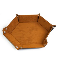 Leatherette & Velvet Dice Tray (Camel Hex)