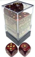 12 Ruby Red w/gold Glitter 16mm d6 Dice Block - CHX27704