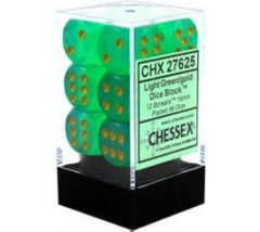 Borealis Light Green/gold 16mm d6 Dice Block - CHX2775