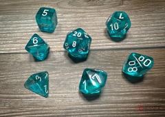 Translucent Teal/white Polyhedral 7-Dice Set 23085