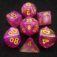 7 Fuschia/yellow luminary Leaf Polyhedral Dice Set - CHX30027
