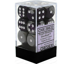 12 Purple-Steel /white Gemini 16mm D6 Dice - CHX26632